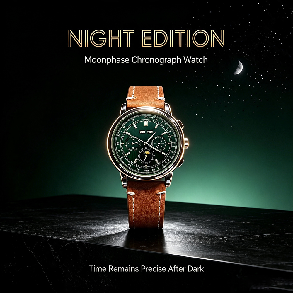 Men ST1655 Movement Moon Phase - Leather Watch Band Men review and price