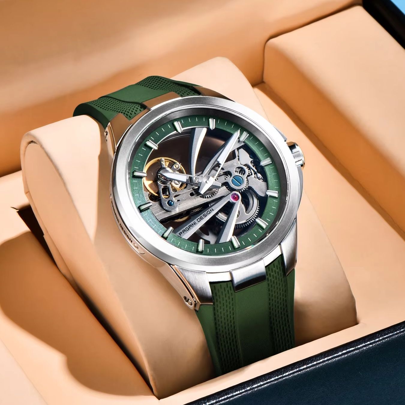 Green Skeleton PAGANI DESIGN P - Rubber Strap Diver review and price